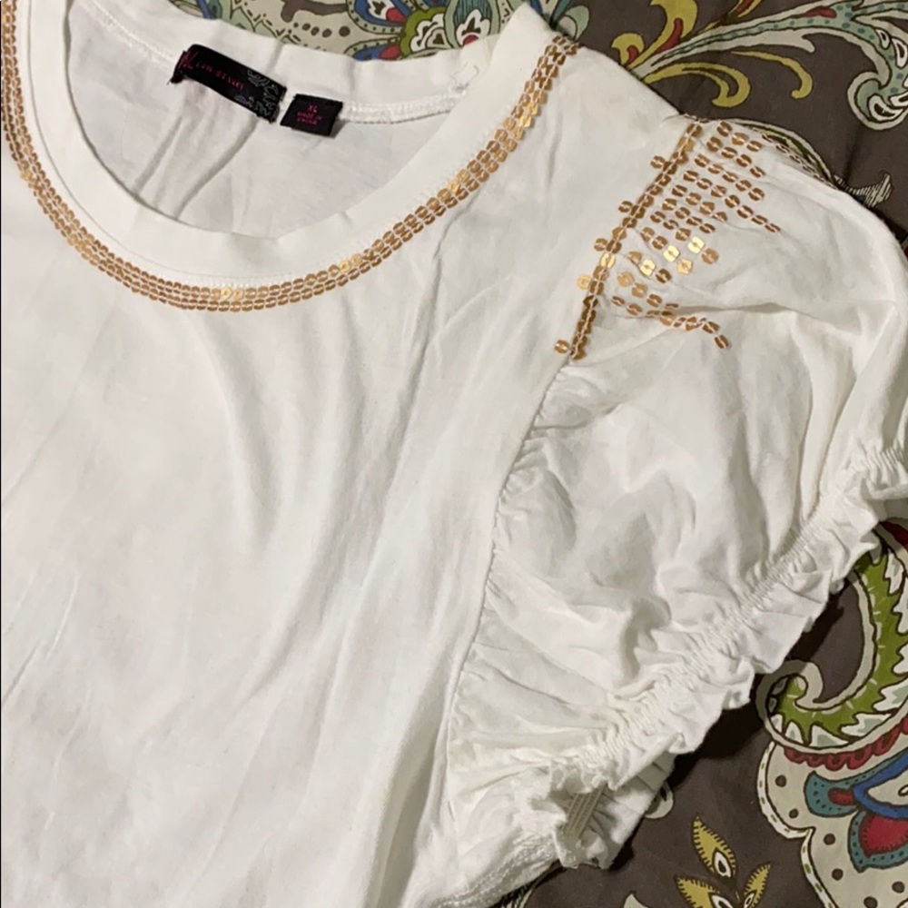 Copper sequined basic white tee - Picture 2 of 4